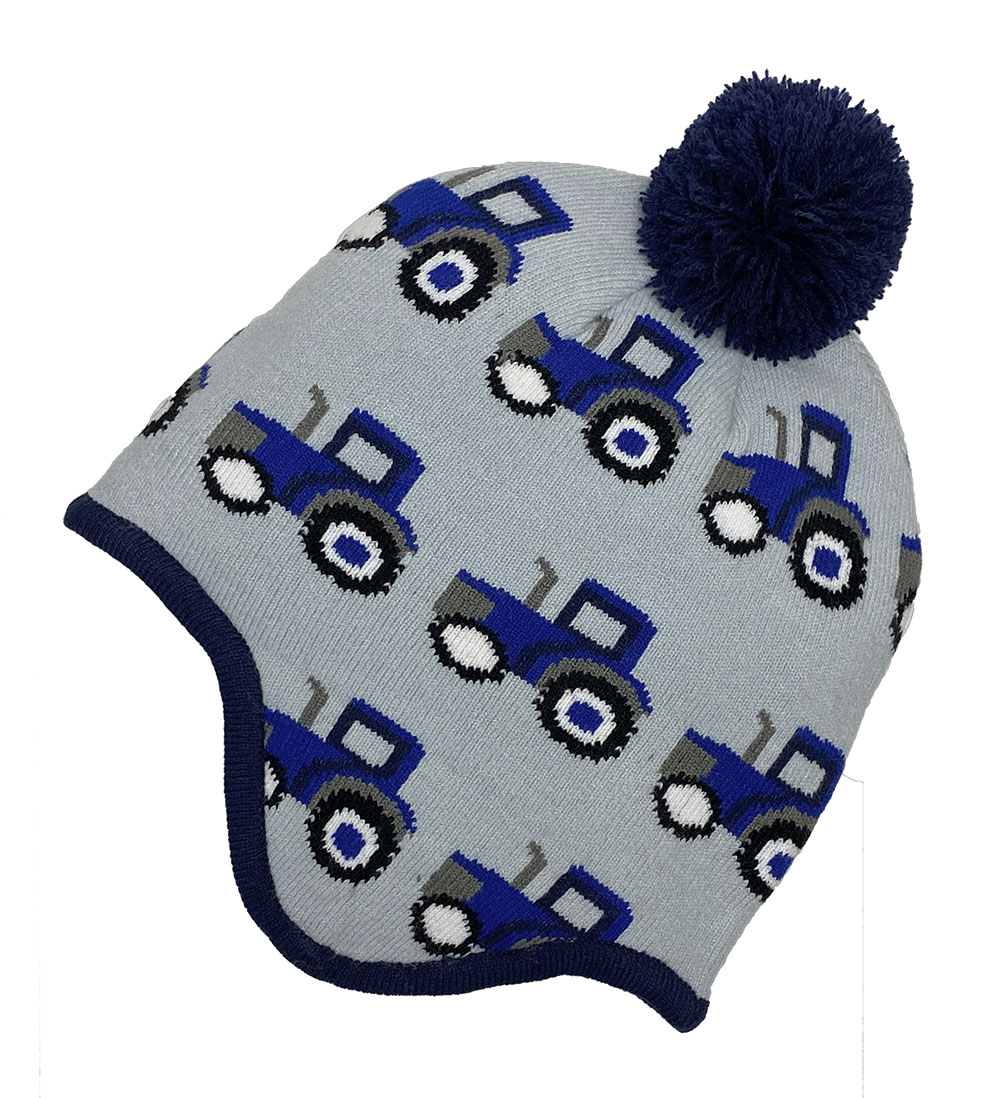 Tractor Pull II Design Kids Knit Peruvian PomTop - Winter Hats